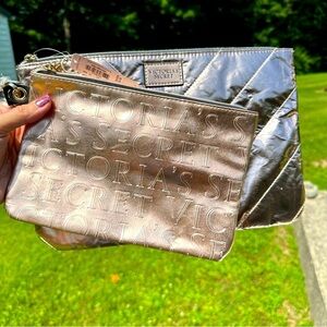 Victoria Secret Rose Gold Clutch/Tote/Cosmetic Bag Two Piece NWT Zipper Closure